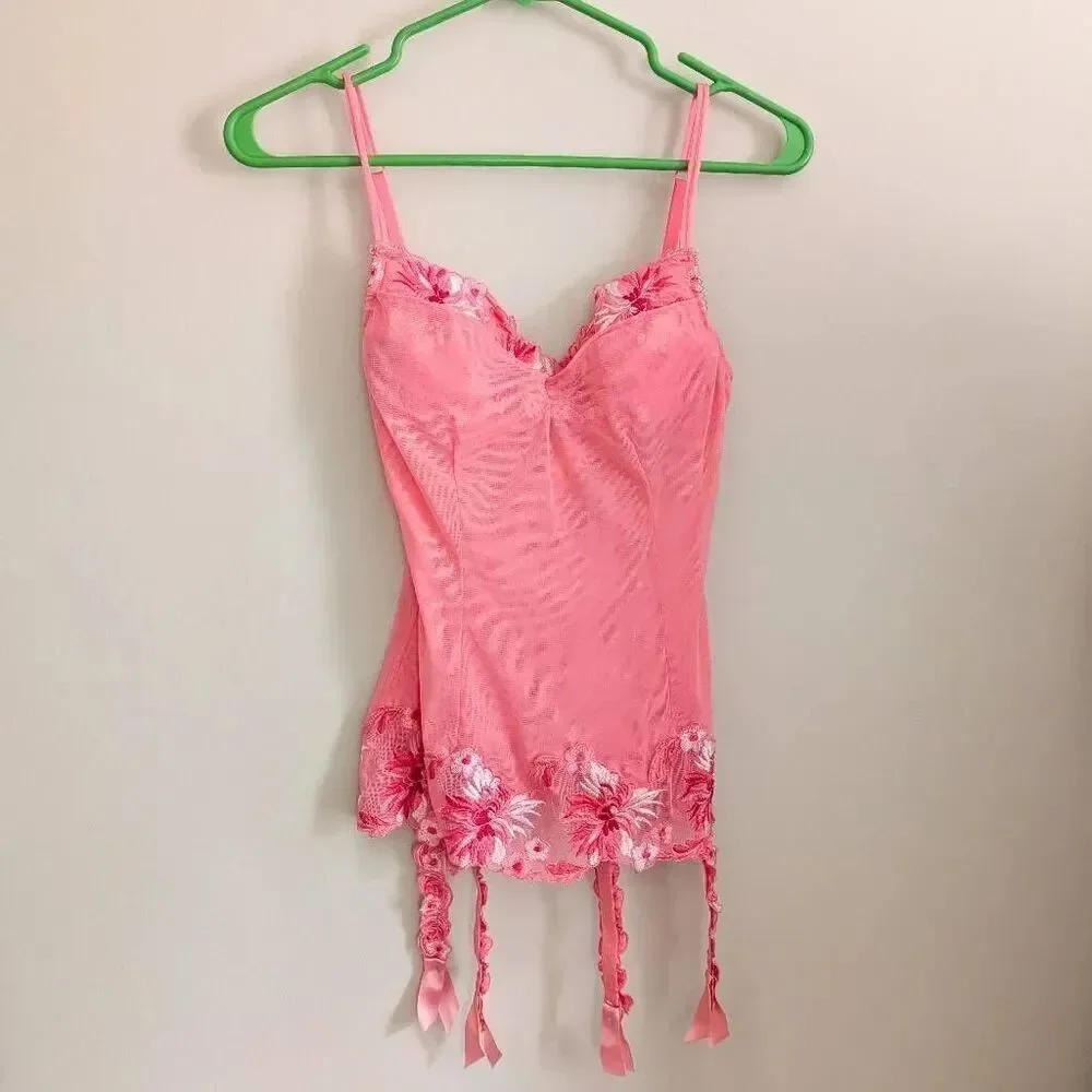 NWT La Senza Pink Floral Bustier Chemise Lingerie